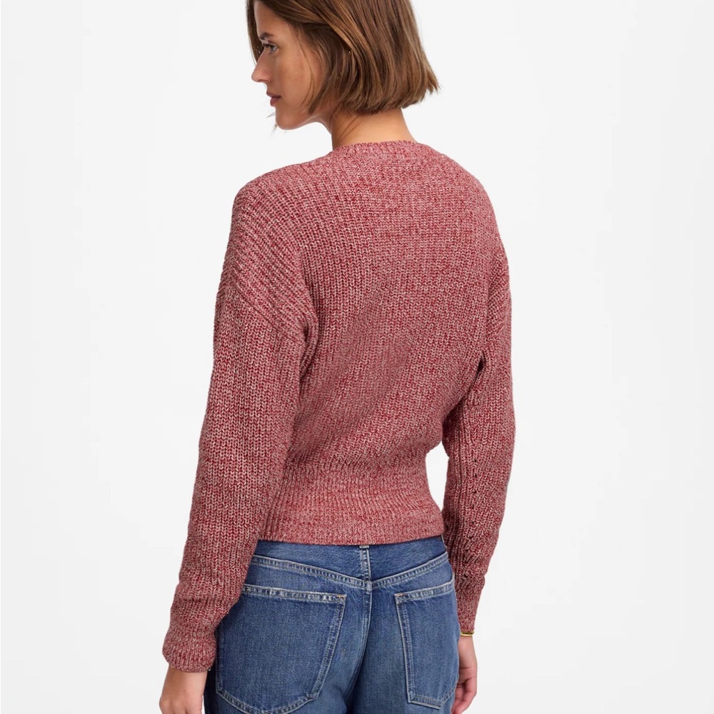 Madewell Marled Ribbed Lace-Up Red Sweater - Picture 3 of 8
